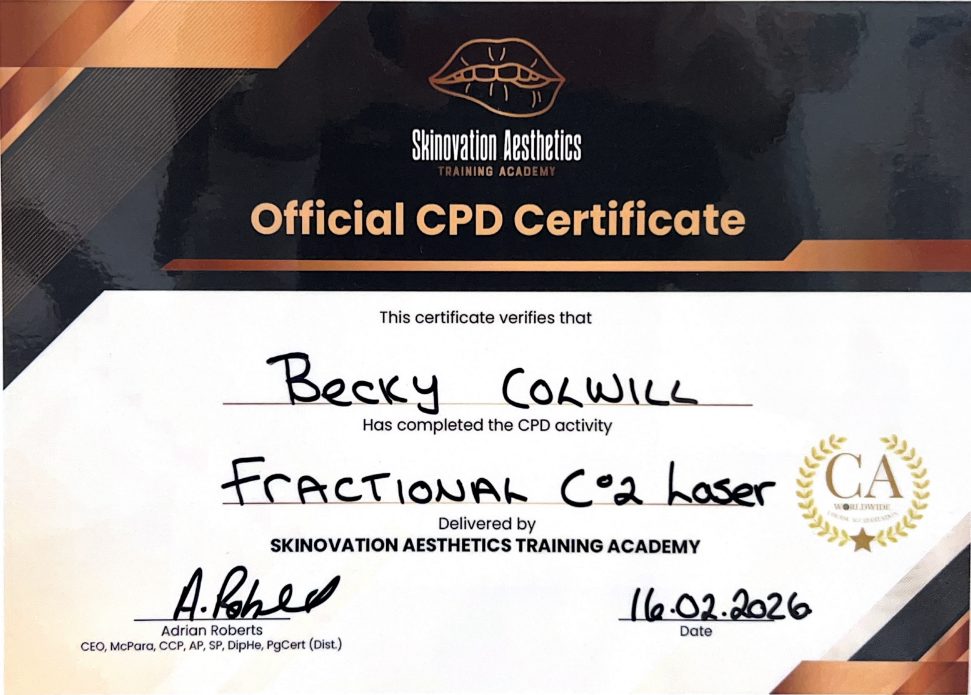 CPD Certificate - Fractional CO2 Laser, Skinovation Aesthetics Training Academy