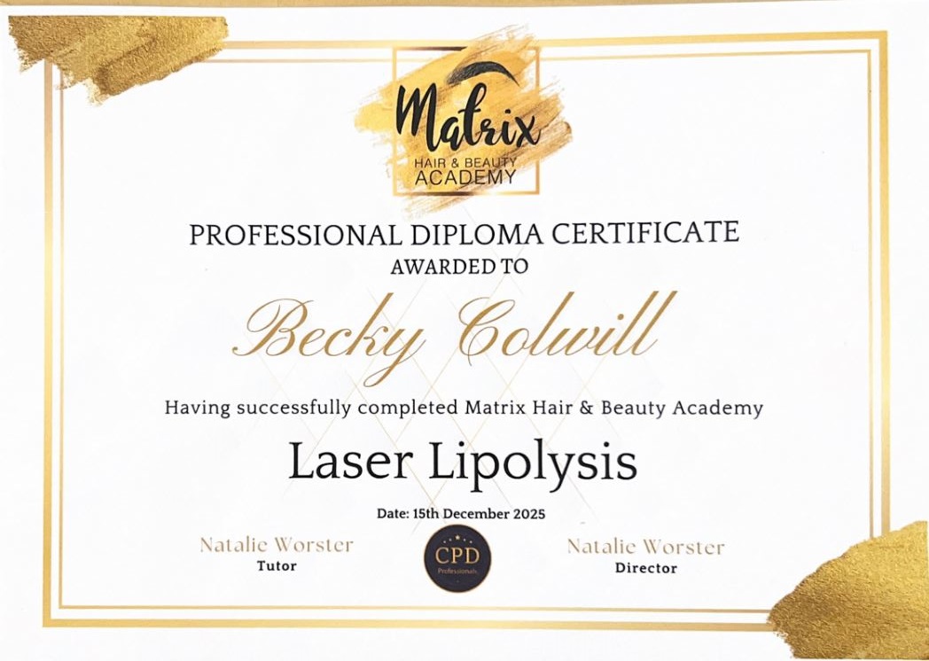 Professional Diploma Certificate - Laser Lipolysis, Matrix Hair & Beauty Academy
